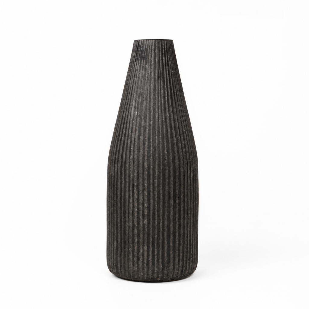 Ribbed Glass Vase – Charcoal Black