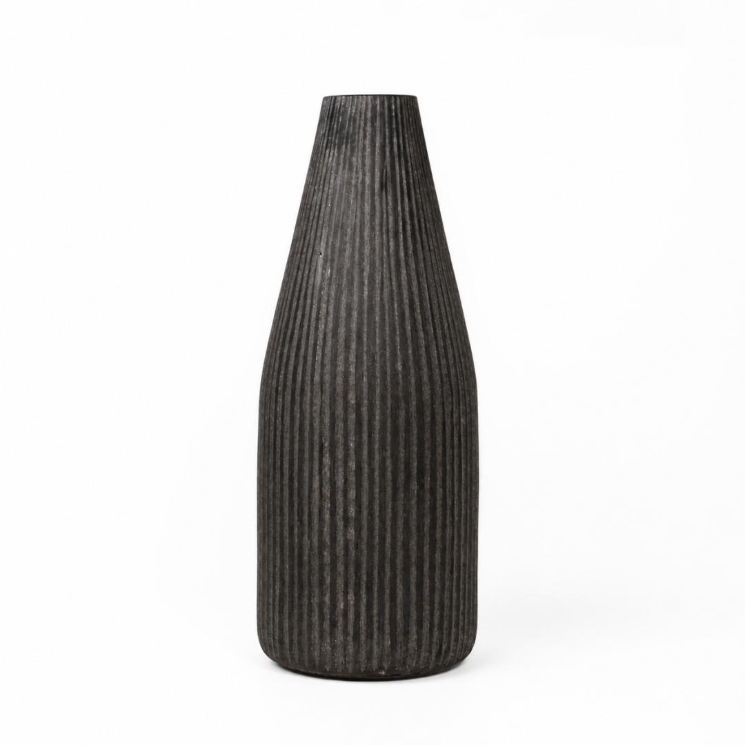 Ribbed Glass Vase – Charcoal Black