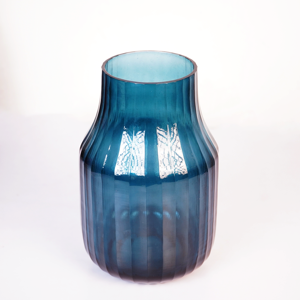 Teal Blue Glass Vase – Elegant Decorative Vase for Modern Home Decor