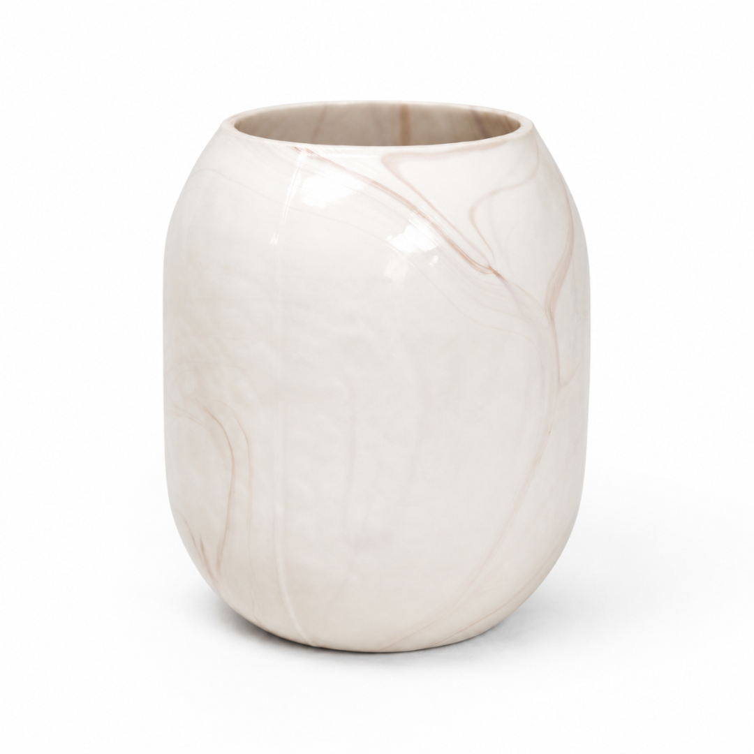 Marble Finish Glass Vase – Ivory Beige
