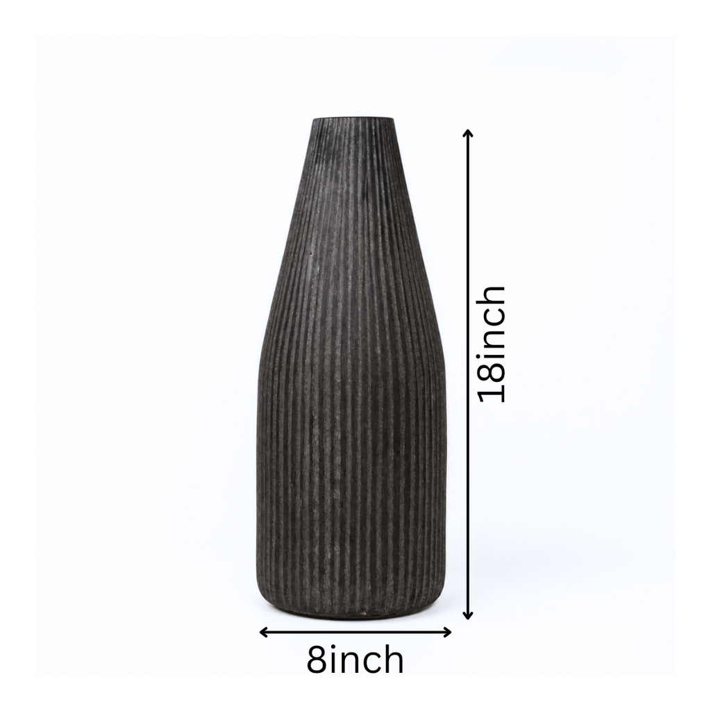 Ribbed Glass Vase – Charcoal Black