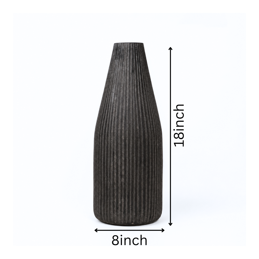 Ribbed Glass Vase – Charcoal Black