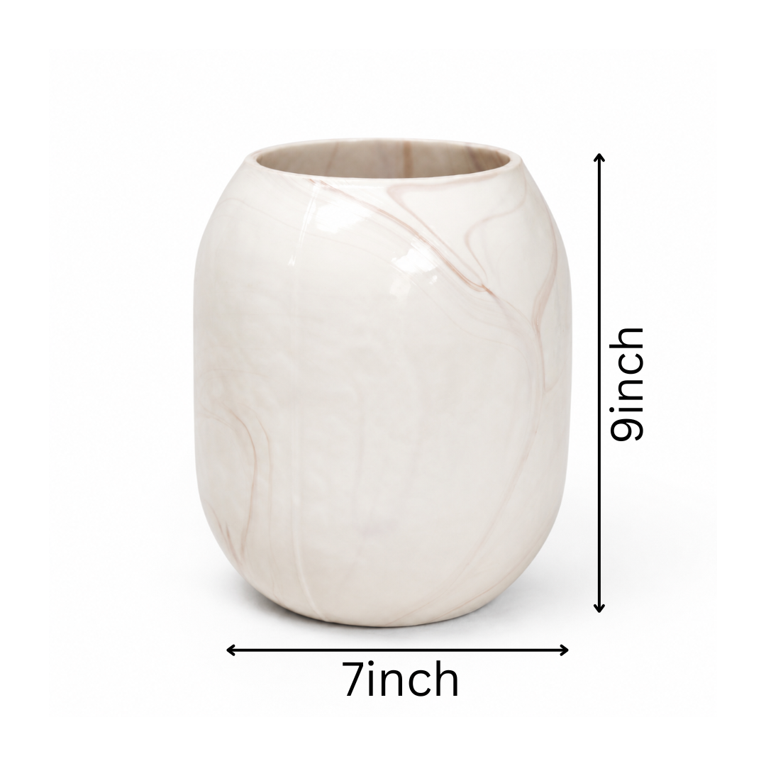 Marble Finish Glass Vase – Ivory Beige