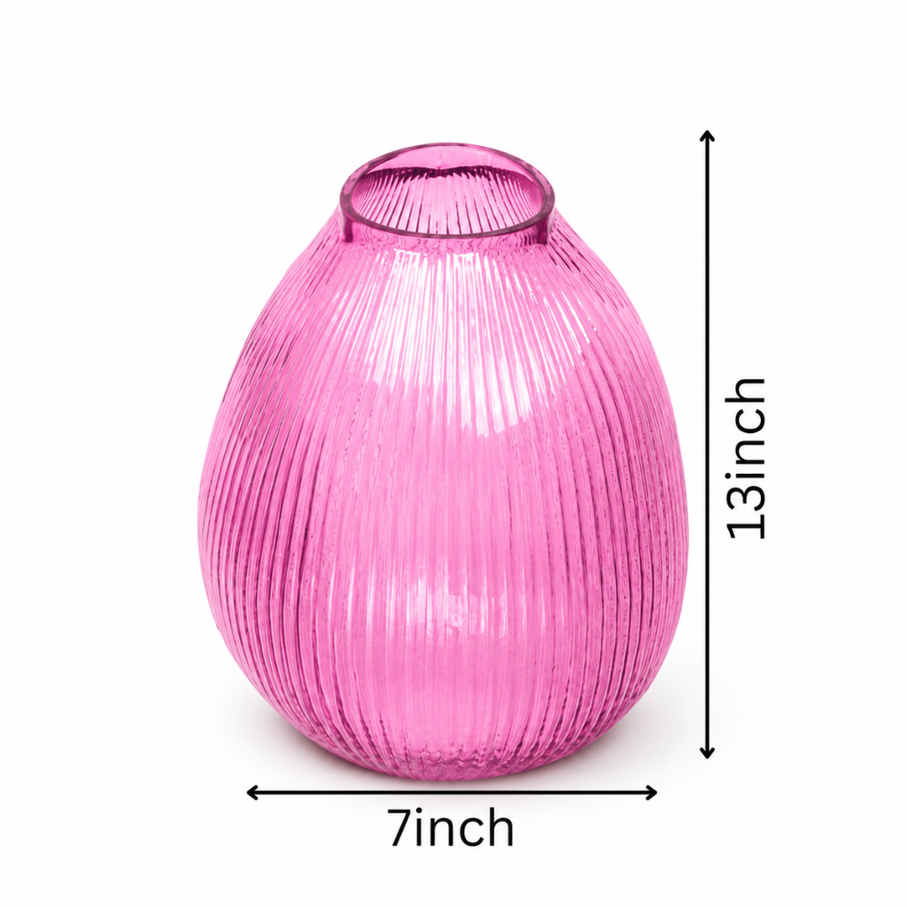 Ribbed Glass Vase – Pink