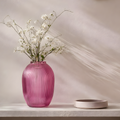 Tall Ribbed Glass Vase – Pink