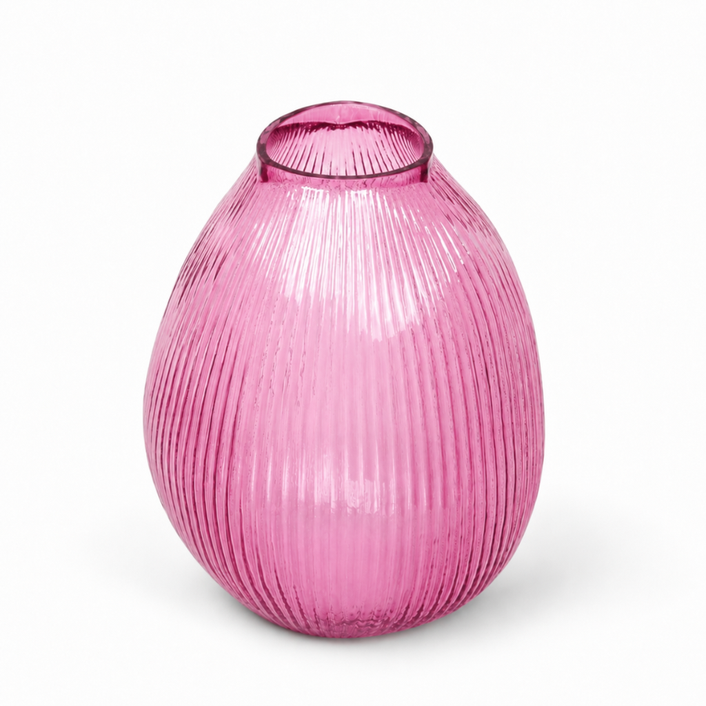 Ribbed Glass Vase – Pink