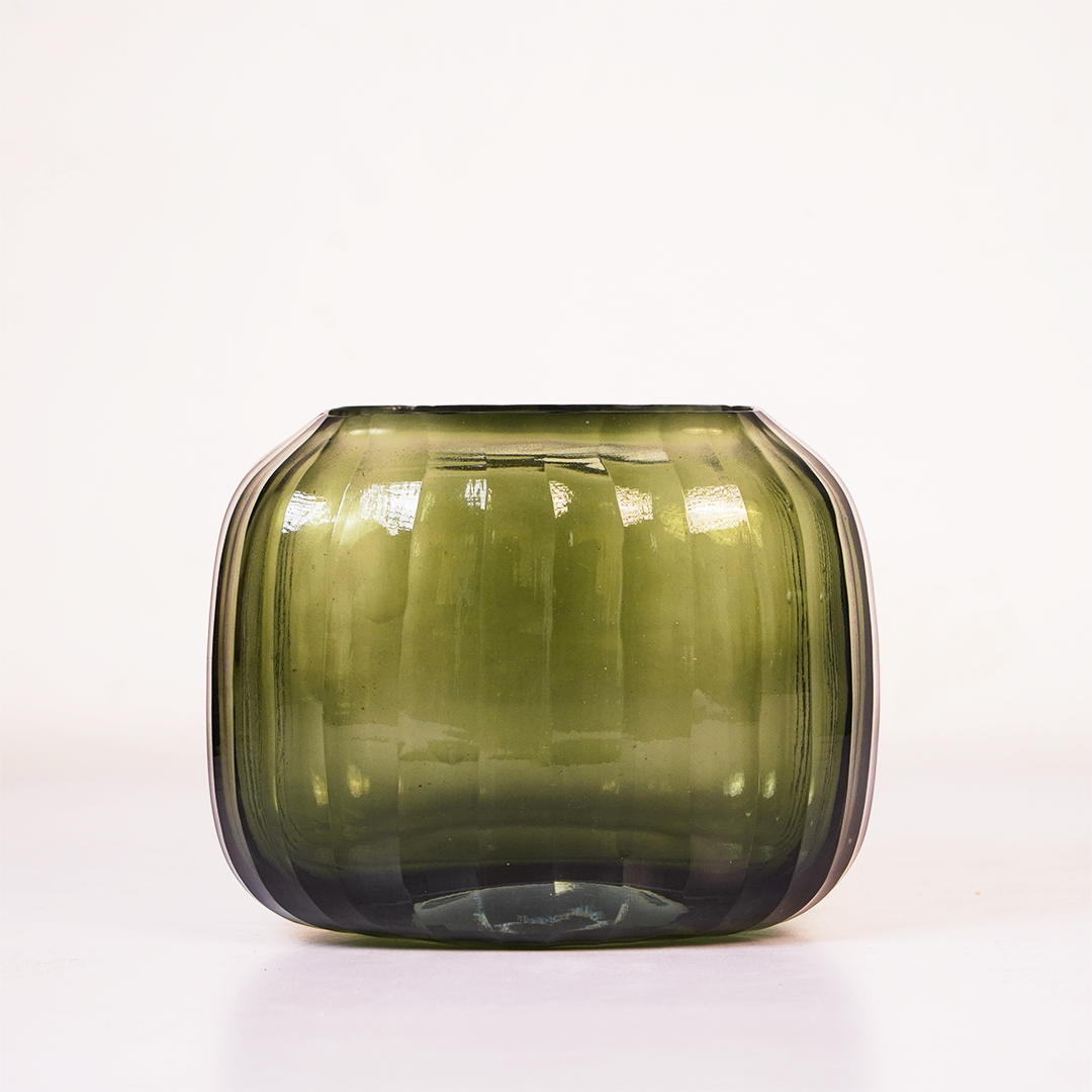 Olive Green Glass Vase – Elegant Decorative Vase for Modern Home Decor