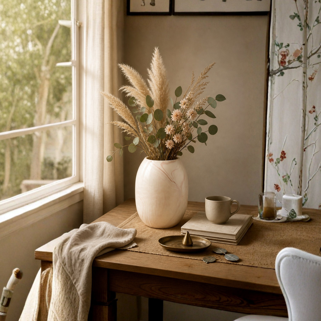 Marble Finish Glass Vase – Ivory Beige