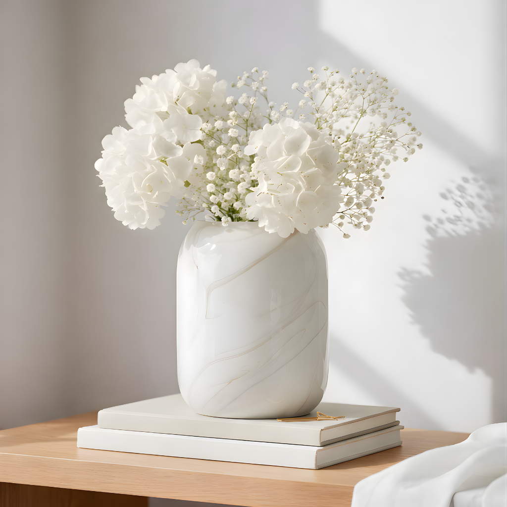 Marble Finish Glass Vase – Ivory Beige