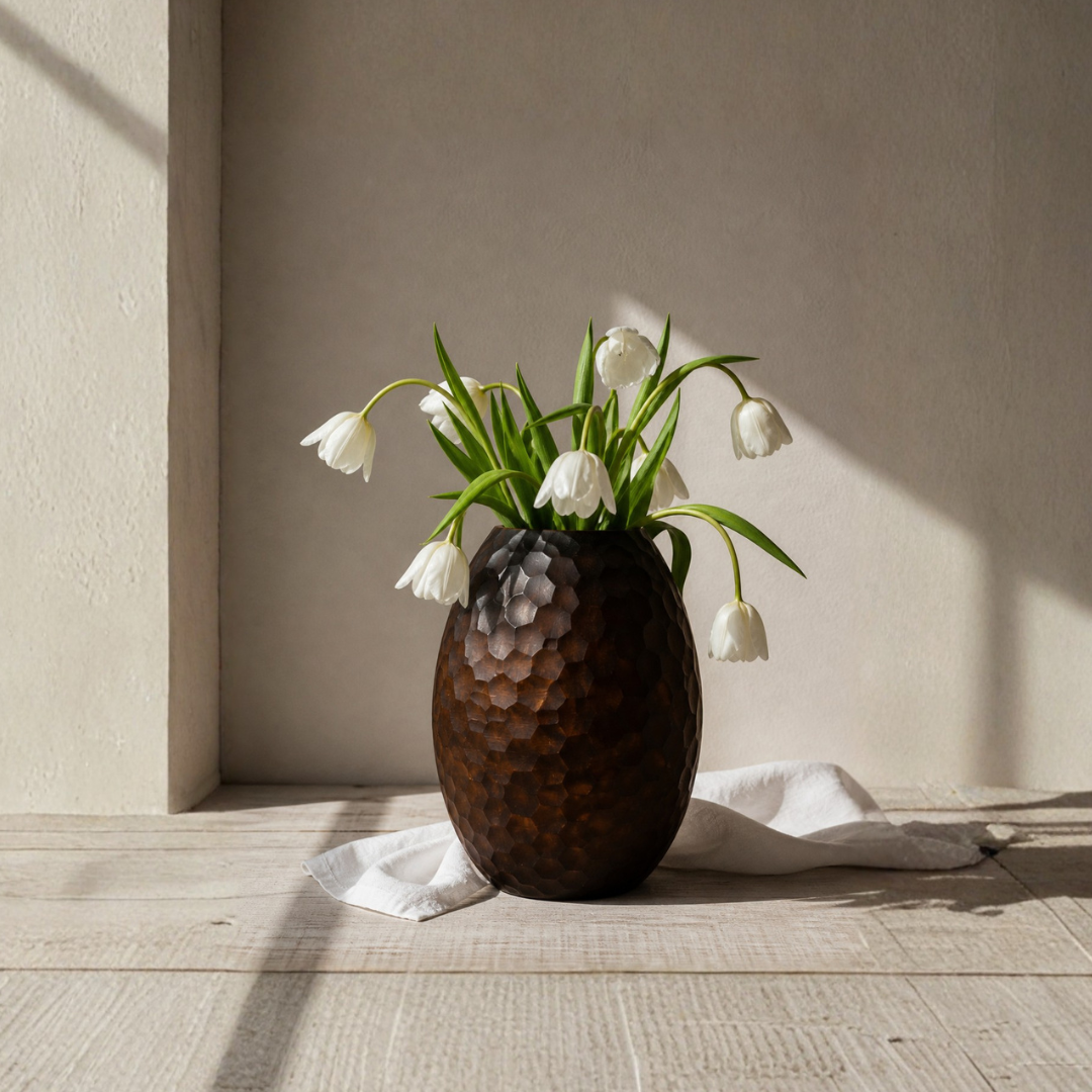 Textured Glass Vase – Smoky Amber
