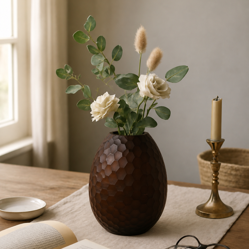 Textured Glass Vase – Smoky Amber