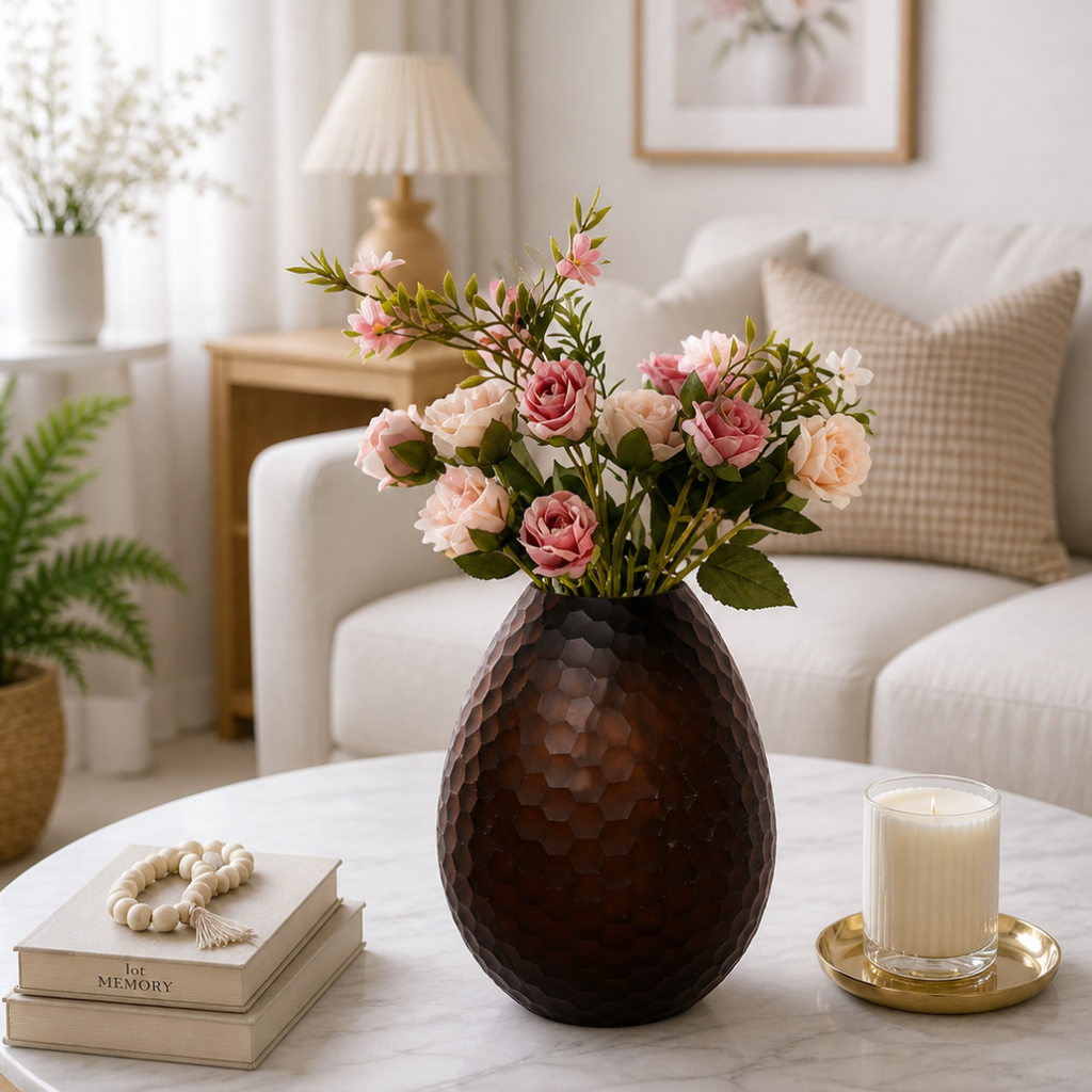 Textured Glass Vase – Smoky Amber