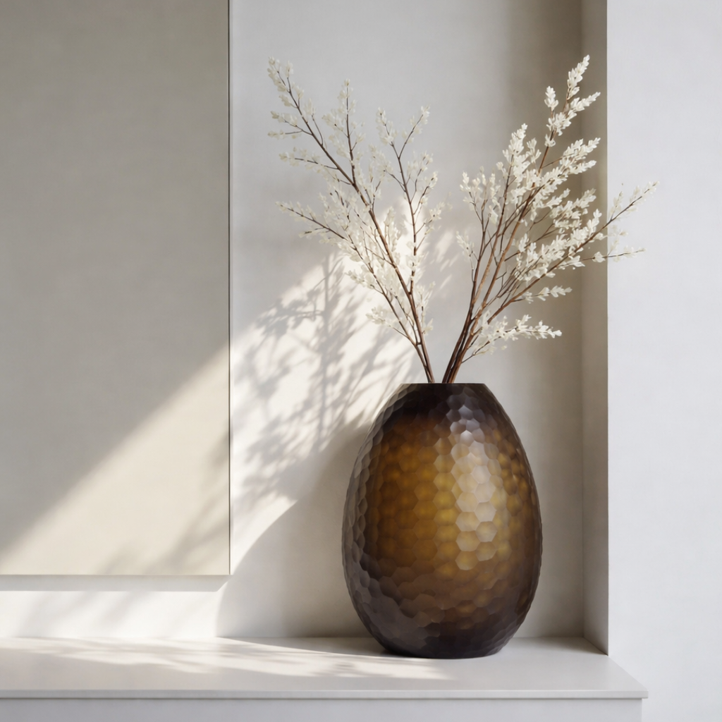 Textured Glass Vase – Smoky Amber