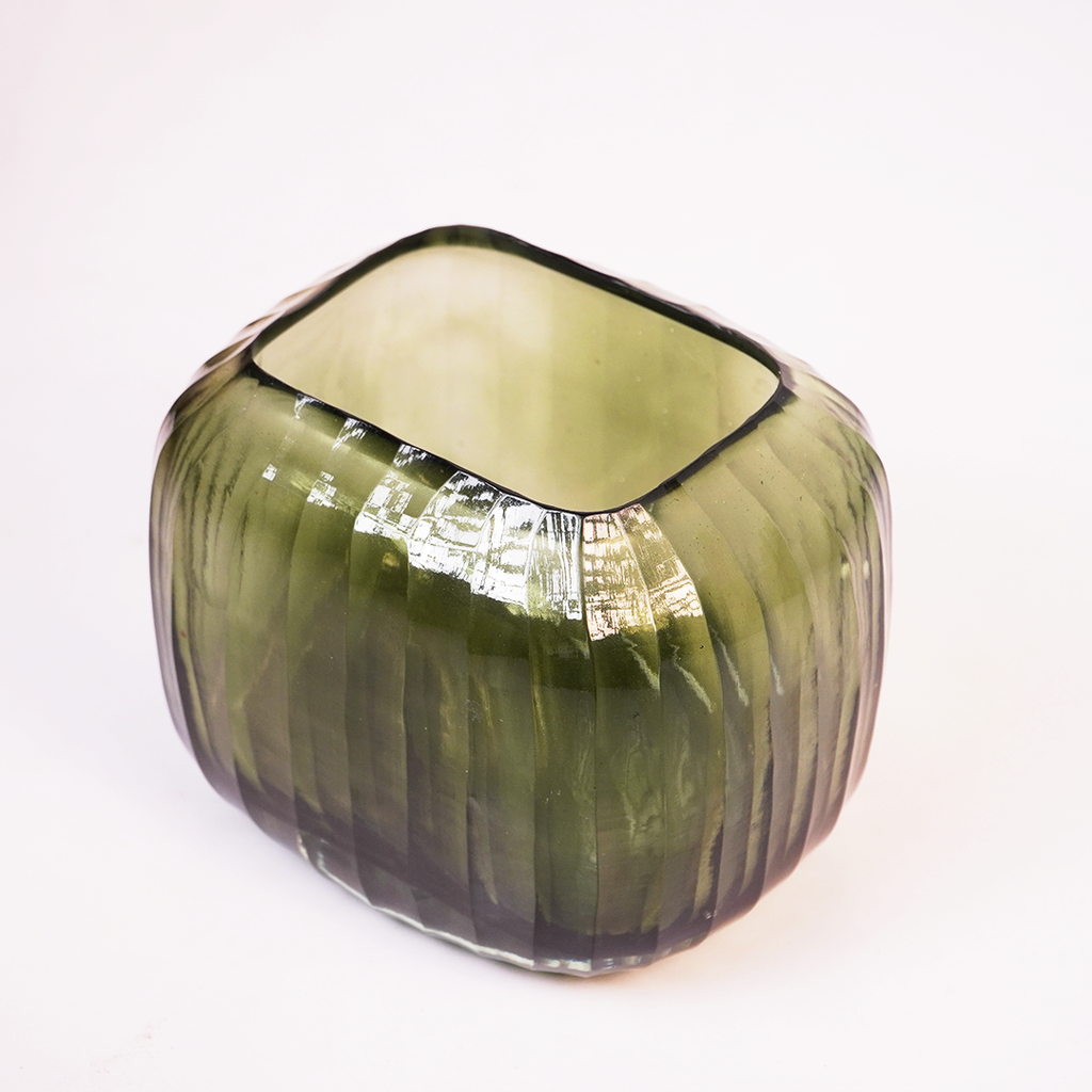 Olive Green Glass Vase – Elegant Decorative Vase for Modern Home Decor