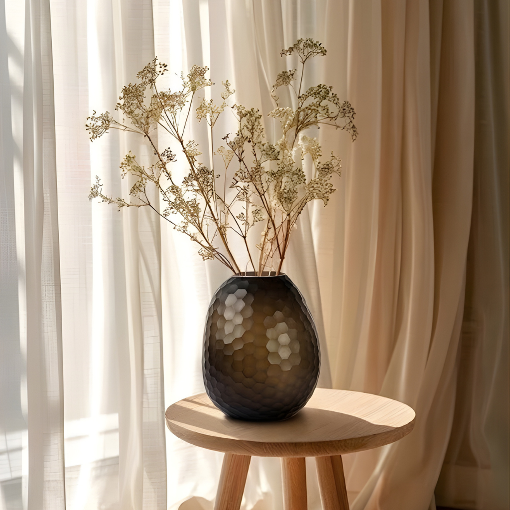 Textured Glass Vase – Smoky Amber