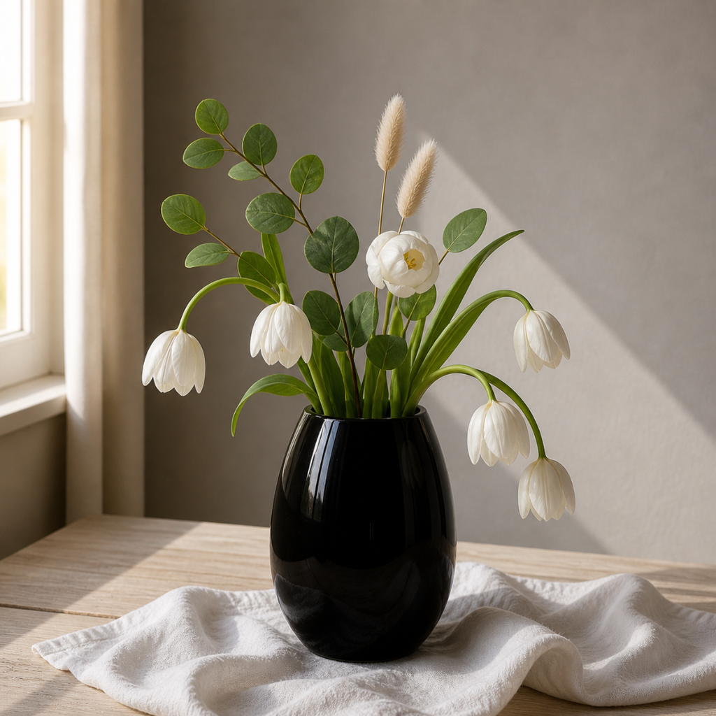 Glossy Glass Vase – Midnight Black