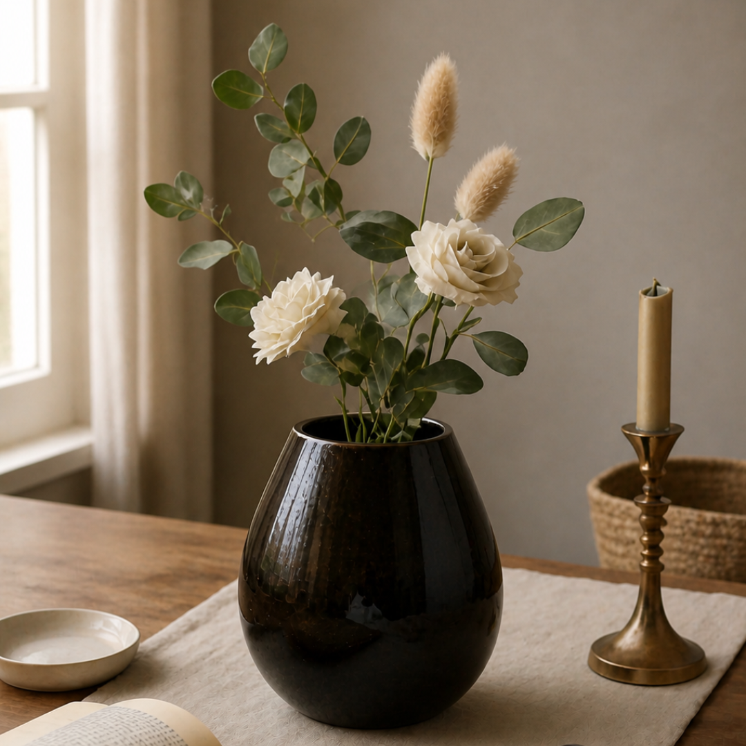 Mini Glossy Glass Vase – Midnight Black