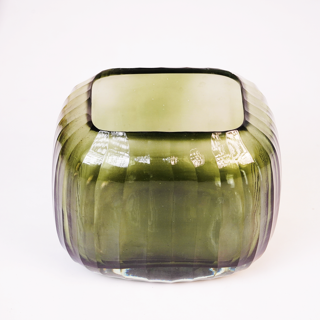 Olive Green Glass Vase – Elegant Decorative Vase for Modern Home Decor