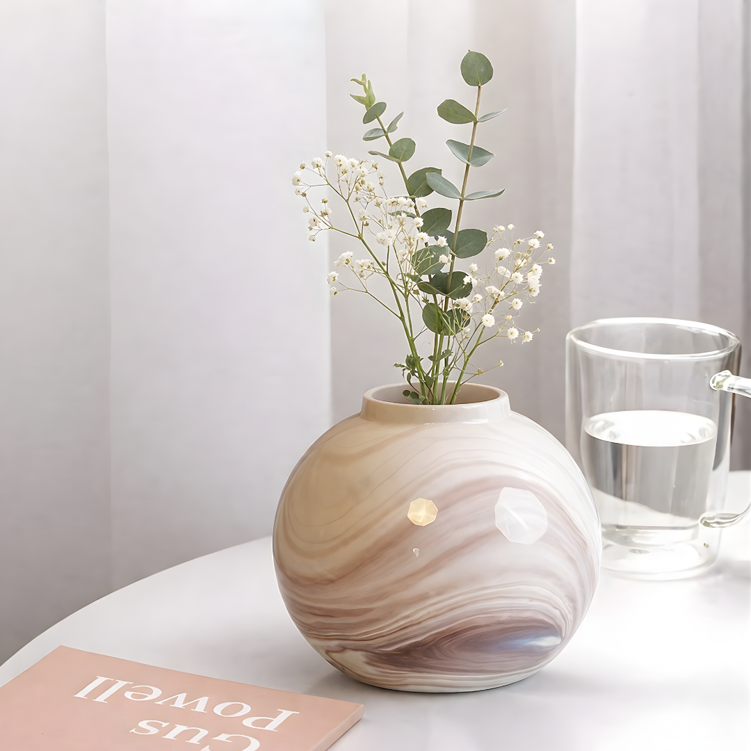 Marble Swirl Glass Vase – Blush Rose