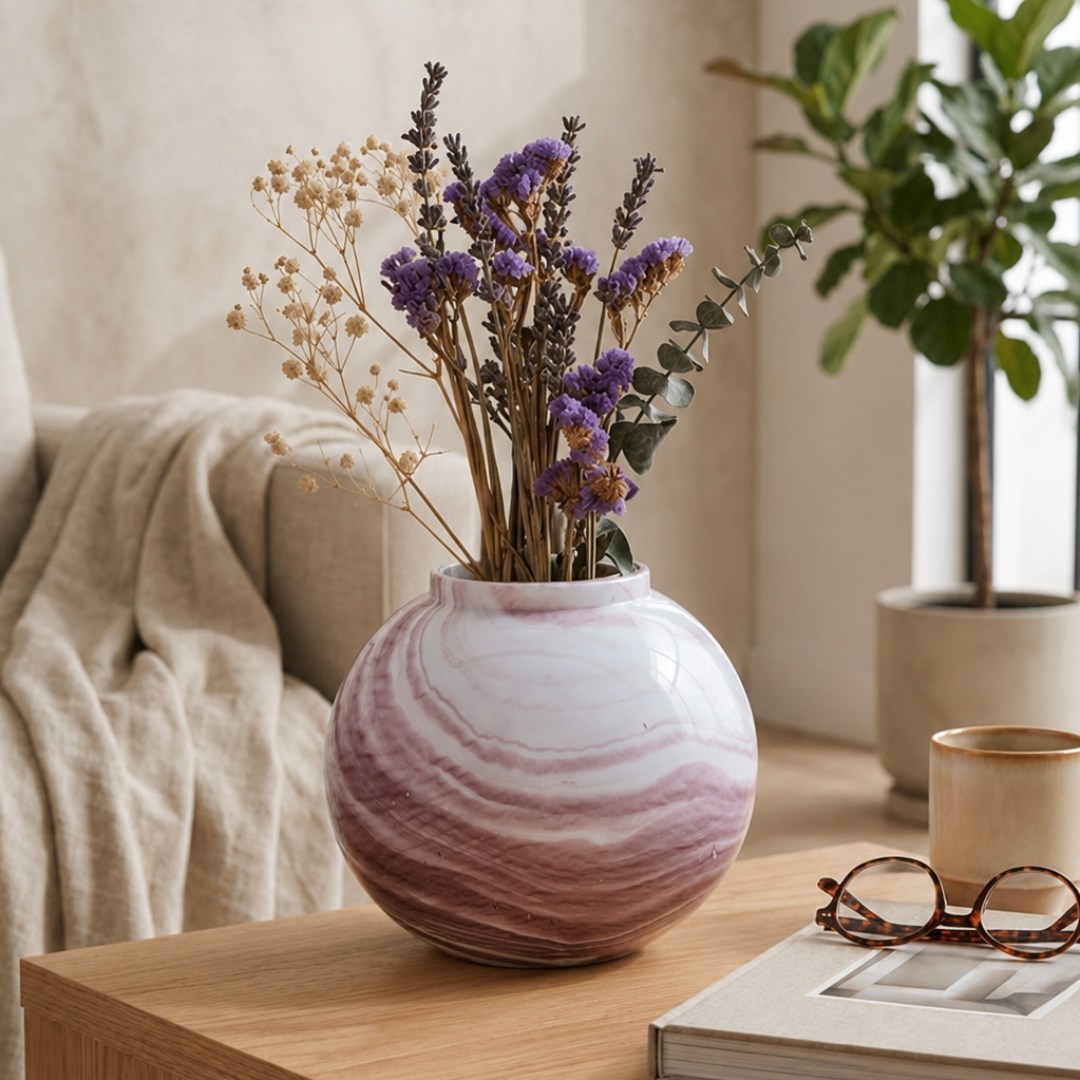 Marble Swirl Glass Vase – Blush Rose
