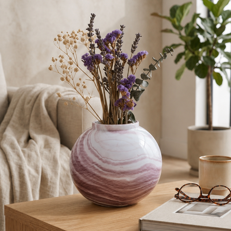 Marble Swirl Glass Vase – Blush Rose