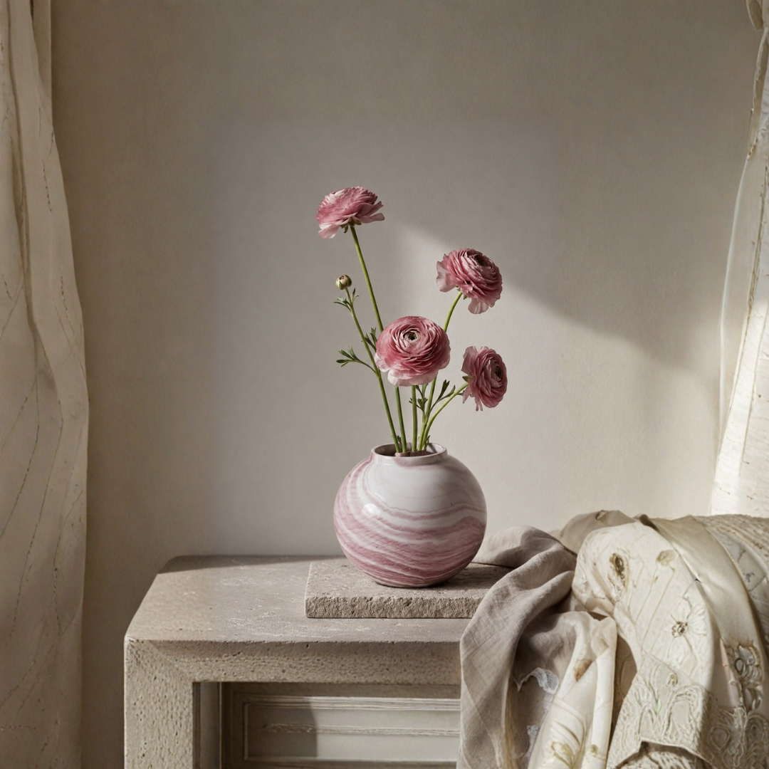 Marble Swirl Glass Vase – Blush Rose