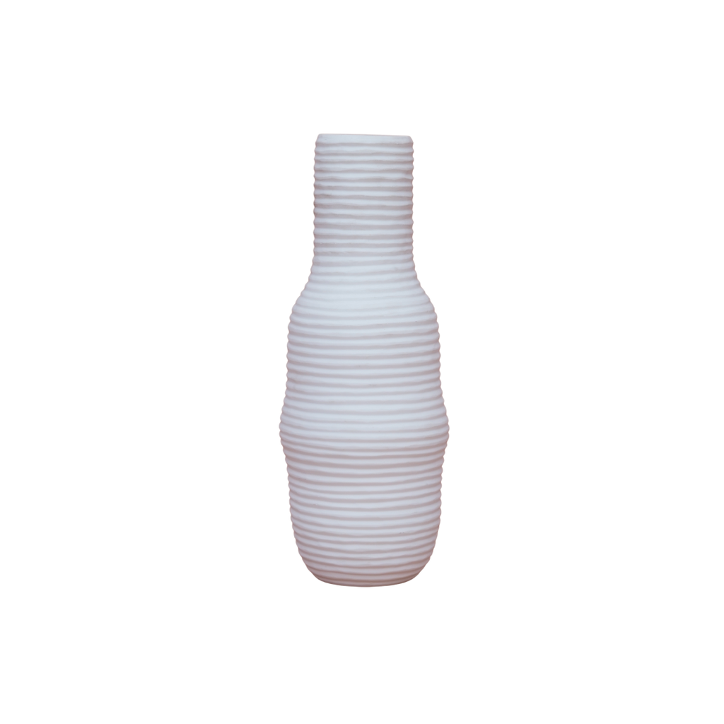 Frosted Ribbed Glass Vase – Soft Blush