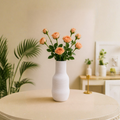 Frosted Ribbed Glass Vase – Soft Blush
