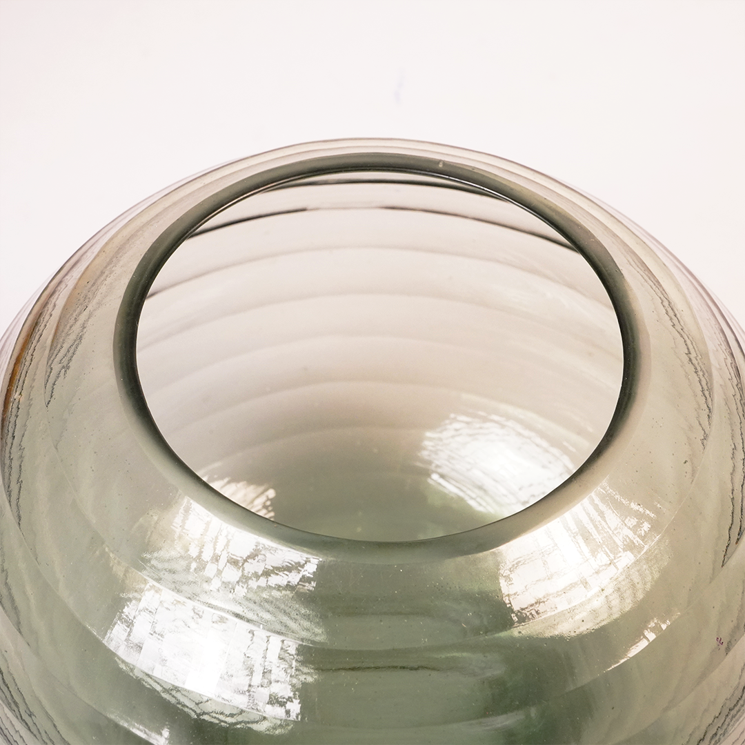 Olive Green Ribbed Glass Vase – Modern Textured Decorative Flower Vase