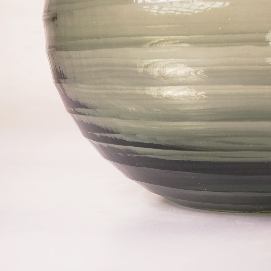 Olive Green Ribbed Glass Vase – Modern Textured Decorative Flower Vase