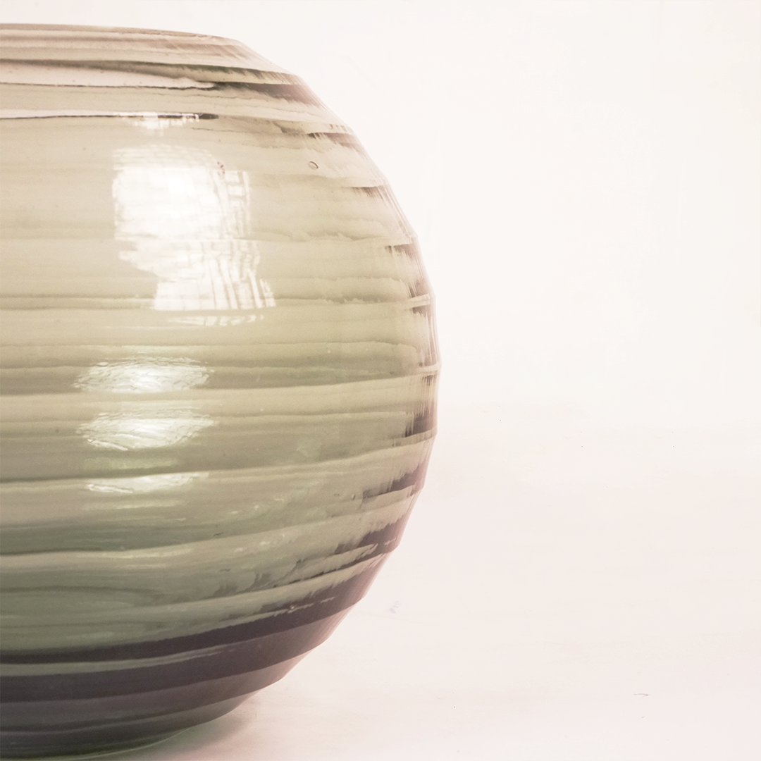 Olive Green Ribbed Glass Vase – Modern Textured Decorative Flower Vase