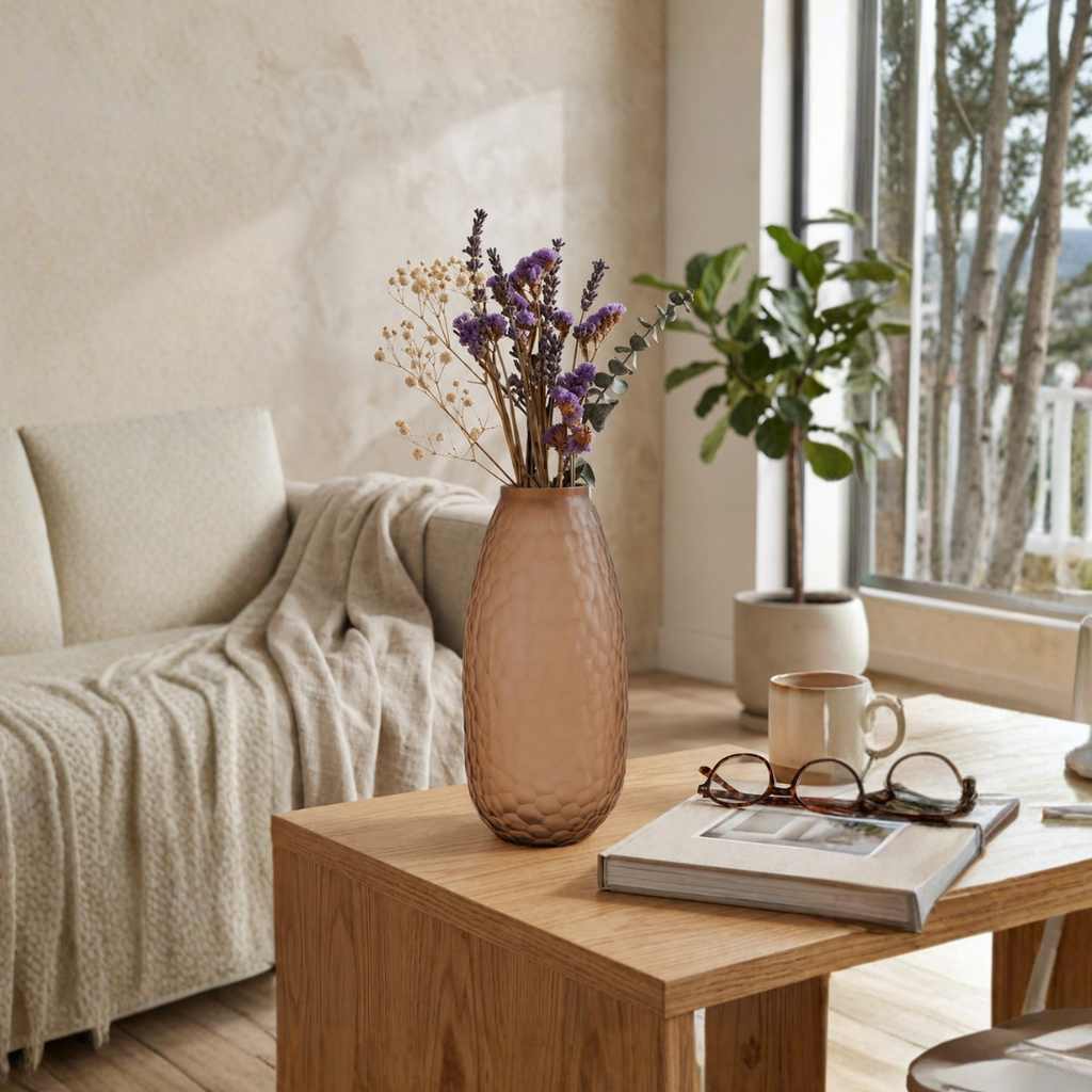 Frosted Textured Glass Vase – Mocha Brown