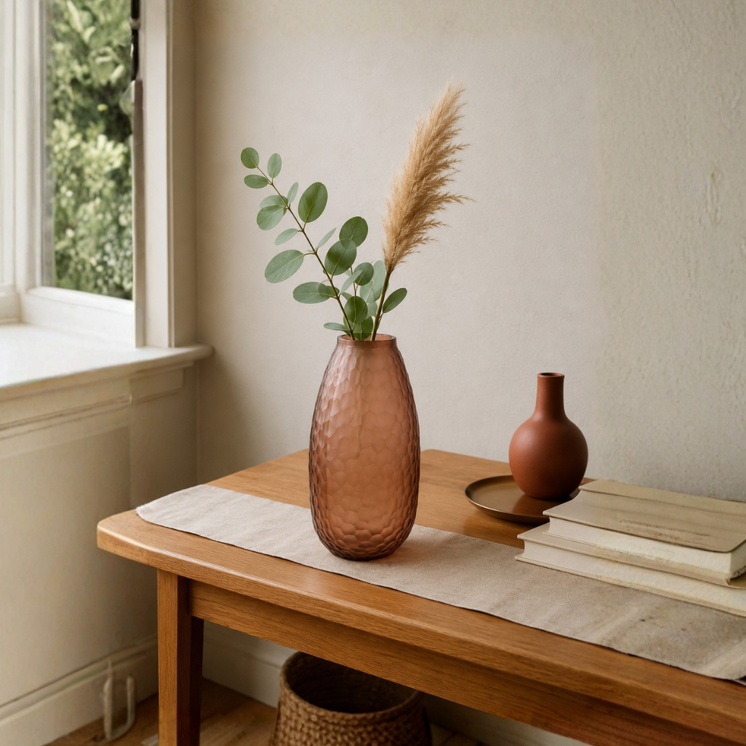 Frosted Textured Glass Vase – Mocha Brown