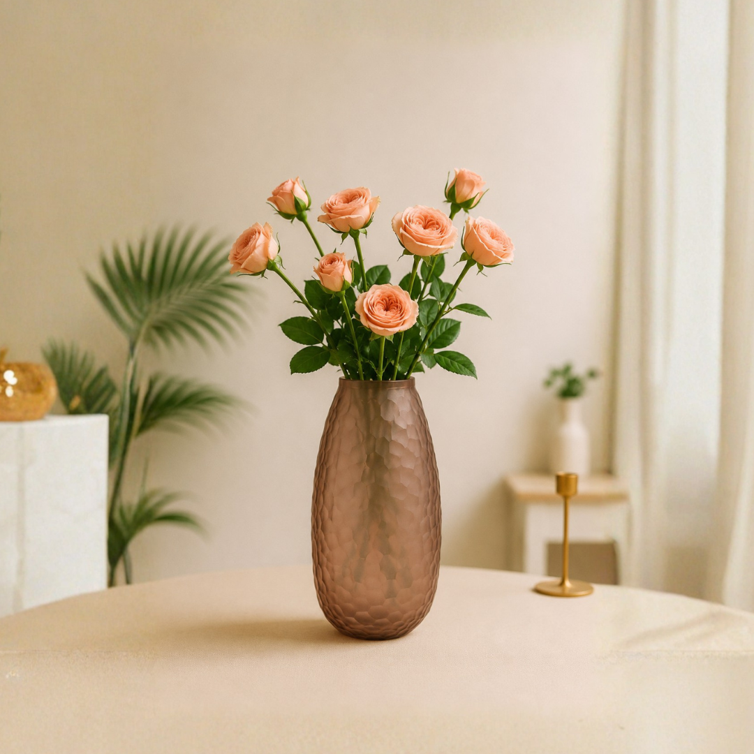 Frosted Textured Glass Vase – Mocha Brown