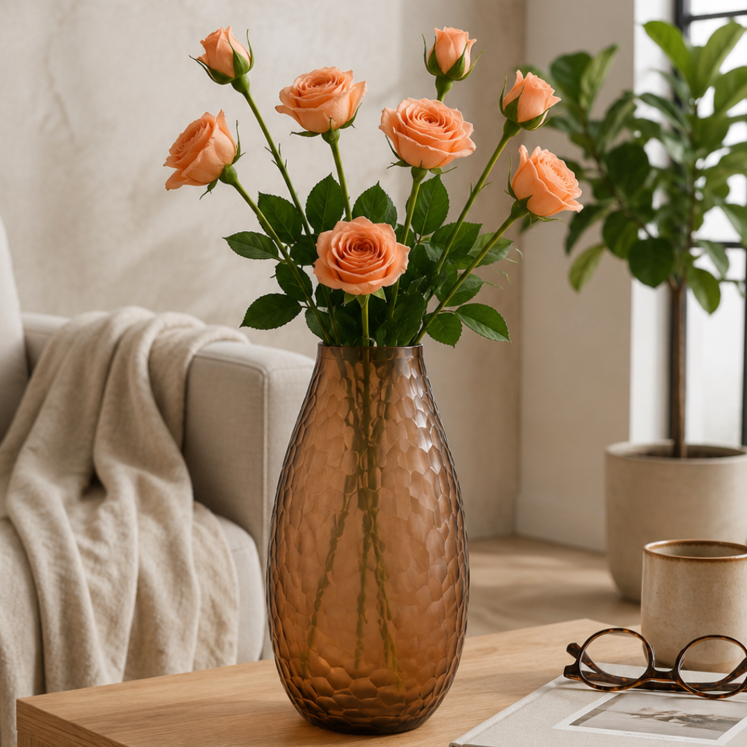 Frosted Textured Glass Vase – Mocha Brown