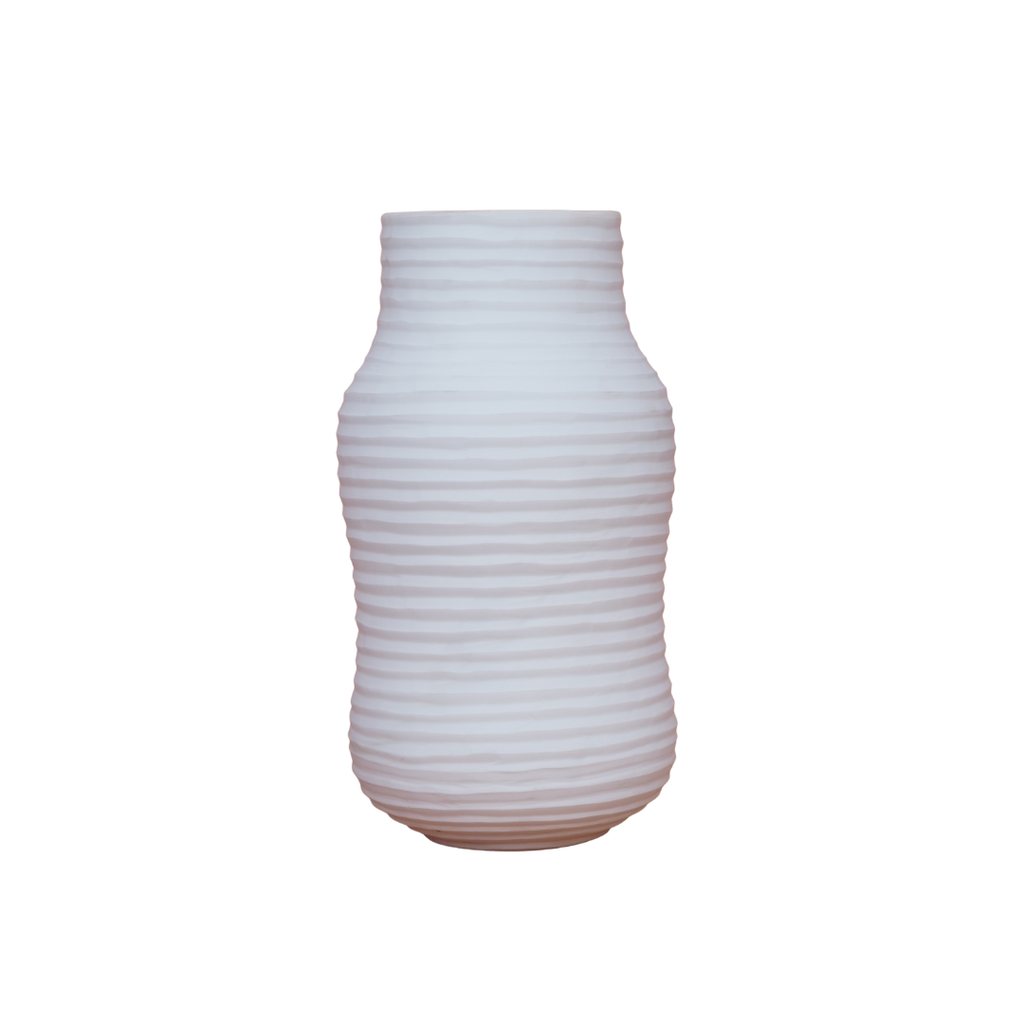 Frosted Ribbed Glass Vase – Pearl White