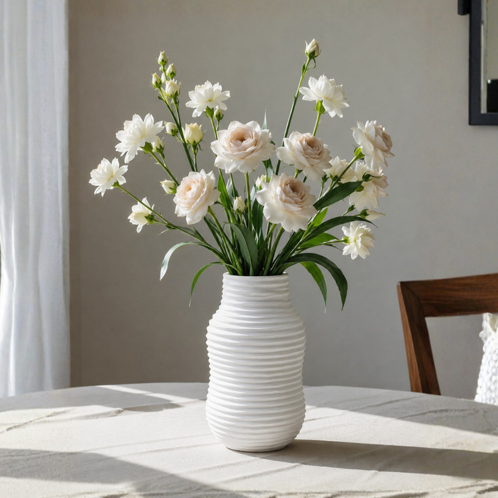 Frosted Ribbed Glass Vase – Pearl White