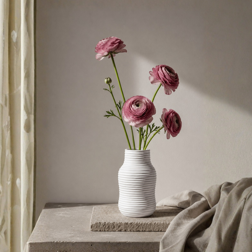 Frosted Ribbed Glass Vase – Pearl White