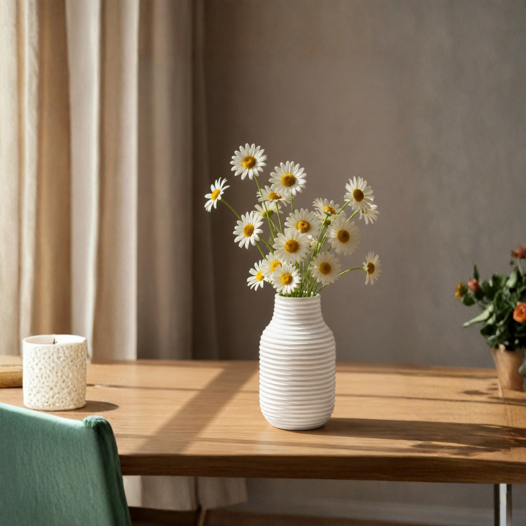 Frosted Ribbed Glass Vase – Pearl White