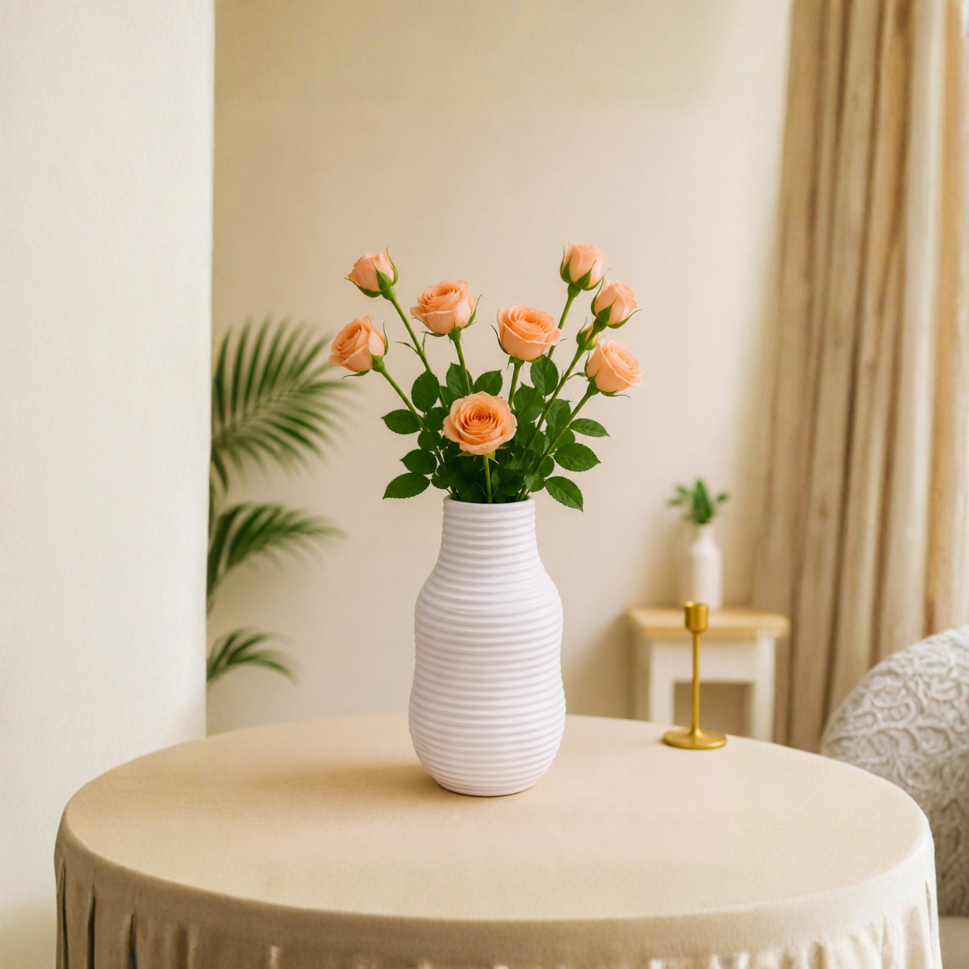 Frosted Ribbed Glass Vase – Pearl White