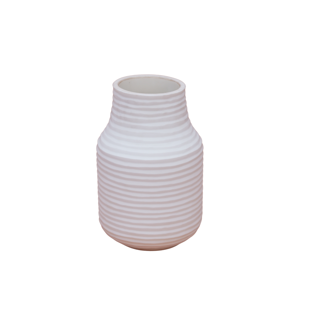 Frosted Ribbed Glass Vase – Soft Ivory