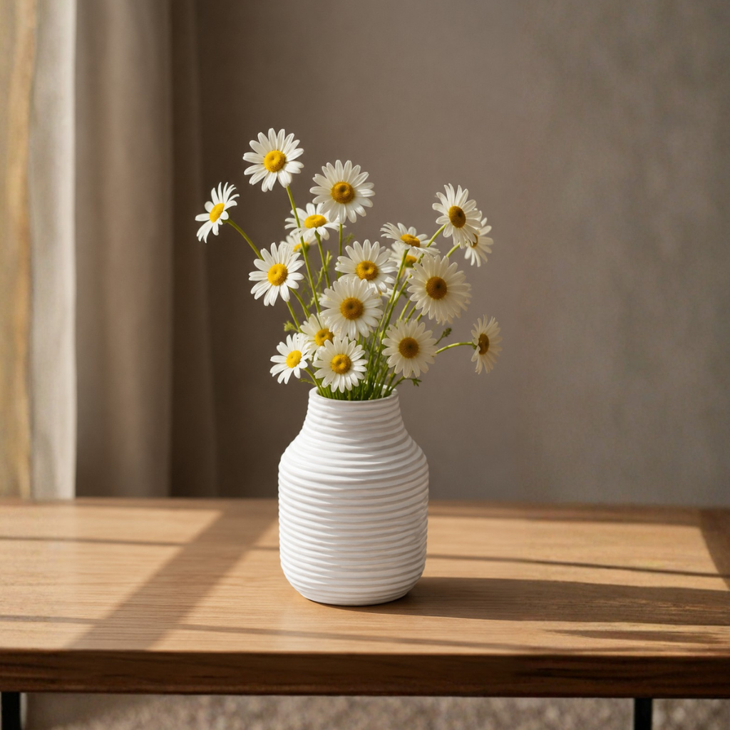 Frosted Ribbed Glass Vase – Soft Ivory