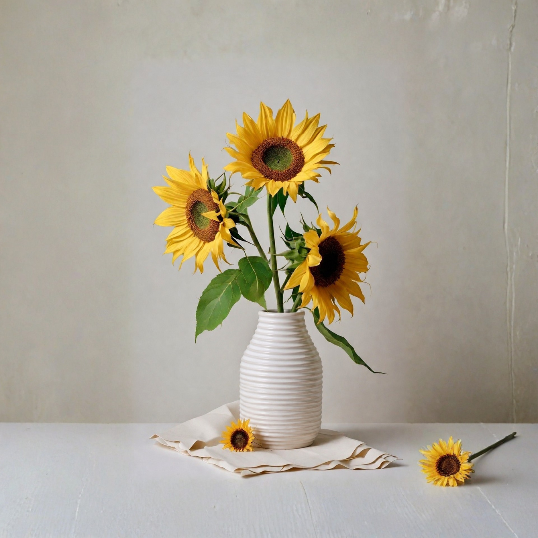 Frosted Ribbed Glass Vase – Soft Ivory