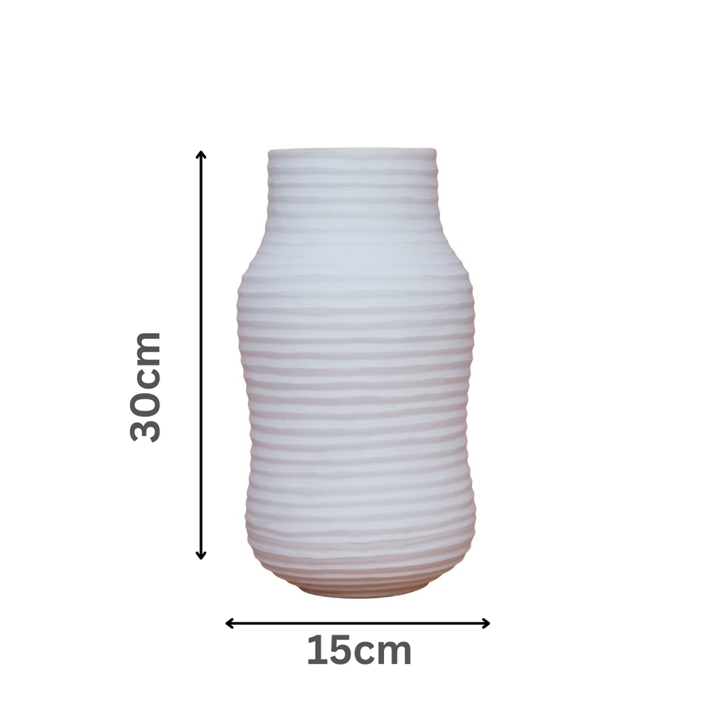 Frosted Ribbed Glass Vase – Pearl White