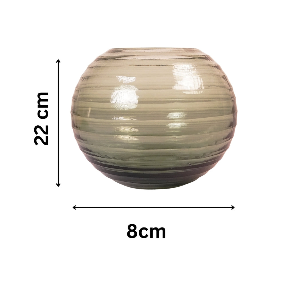 Olive Green Ribbed Glass Vase – Modern Textured Decorative Flower Vase