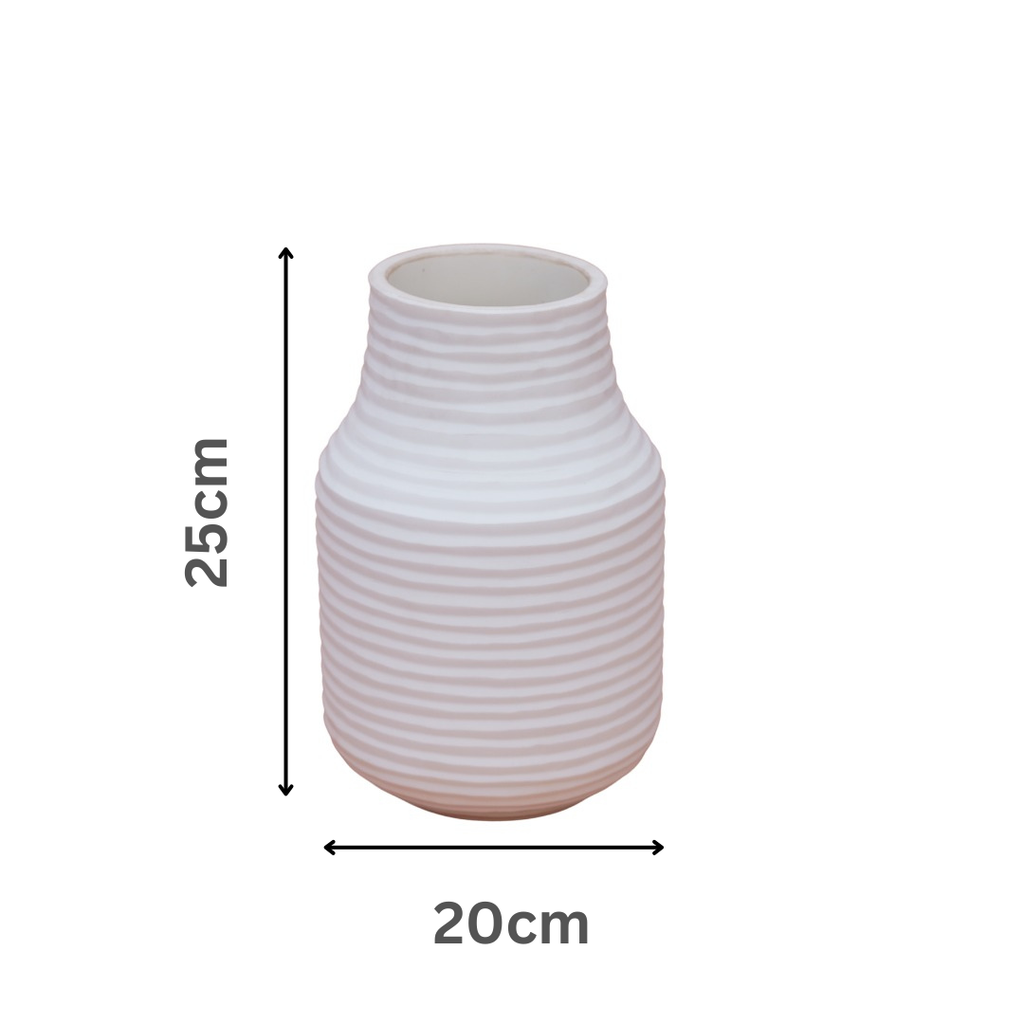 Frosted Ribbed Glass Vase – Soft Ivory