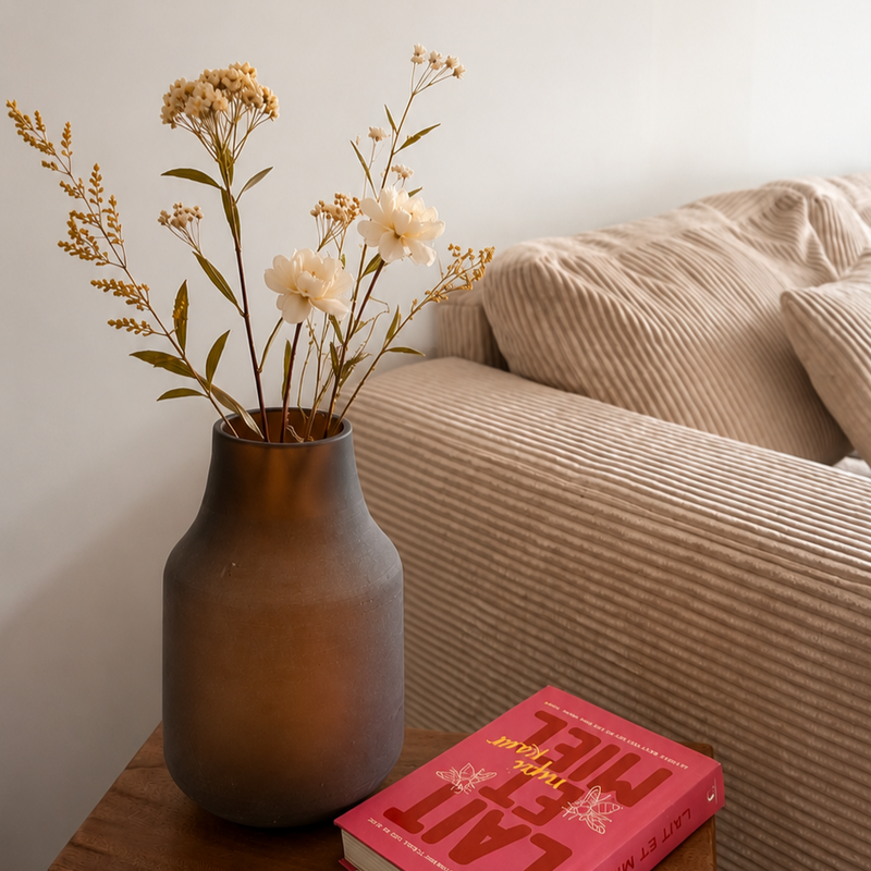 Rustic Brown Ceramic Vase – Minimalist Decorative Flower Vase for Home Décor