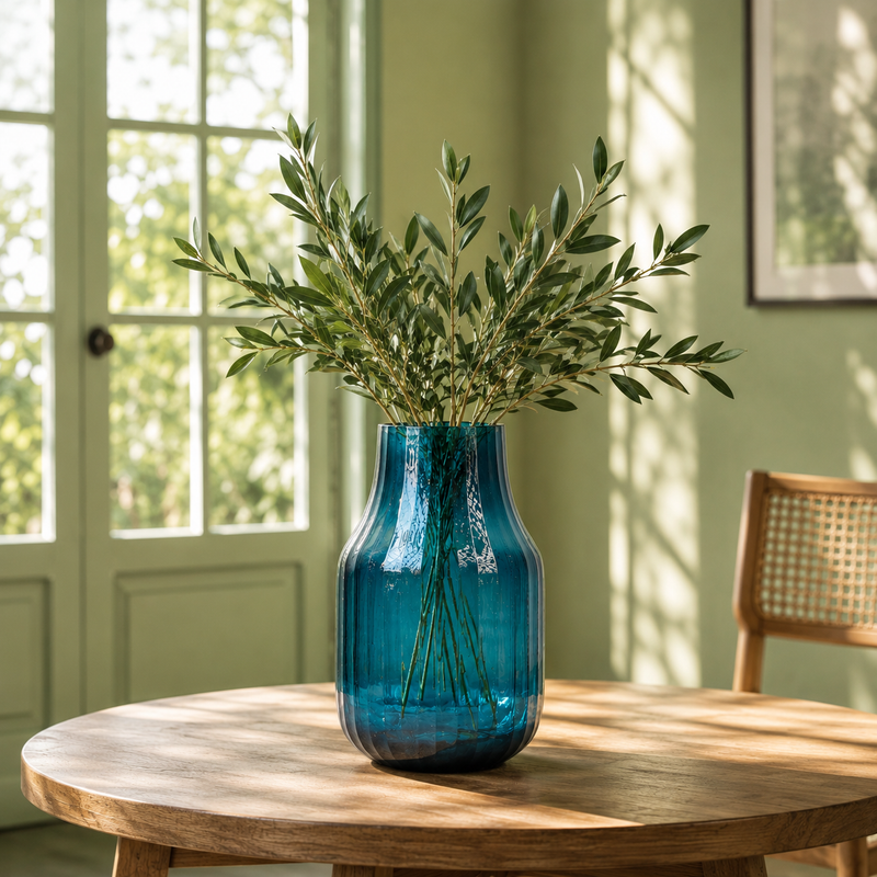 Teal Blue Glass Vase – Elegant Decorative Vase for Modern Home Decor