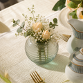Olive Green Ribbed Glass Vase – Modern Textured Decorative Flower Vase