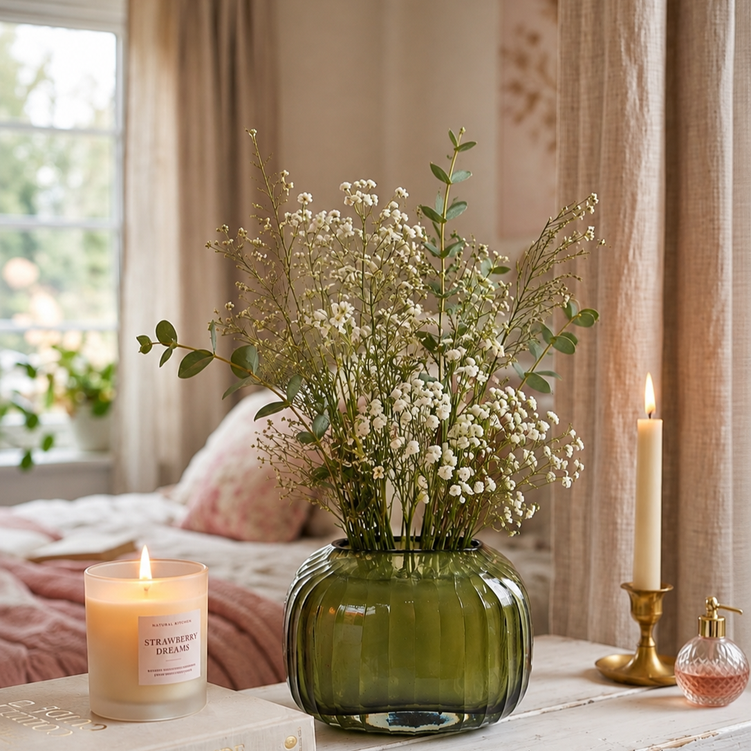Olive Green Glass Vase – Elegant Decorative Vase for Modern Home Decor